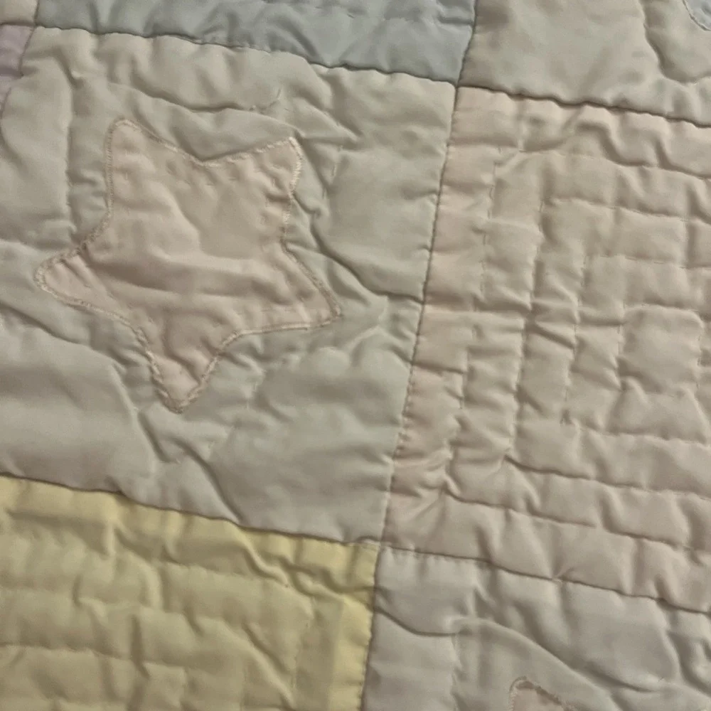 Vintage Handmade Baby Quilt Pastel Patchwork Stars Blanket